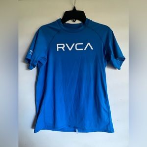 RVCA Kids Short Sleeved Rash Guard, Blue, Size L